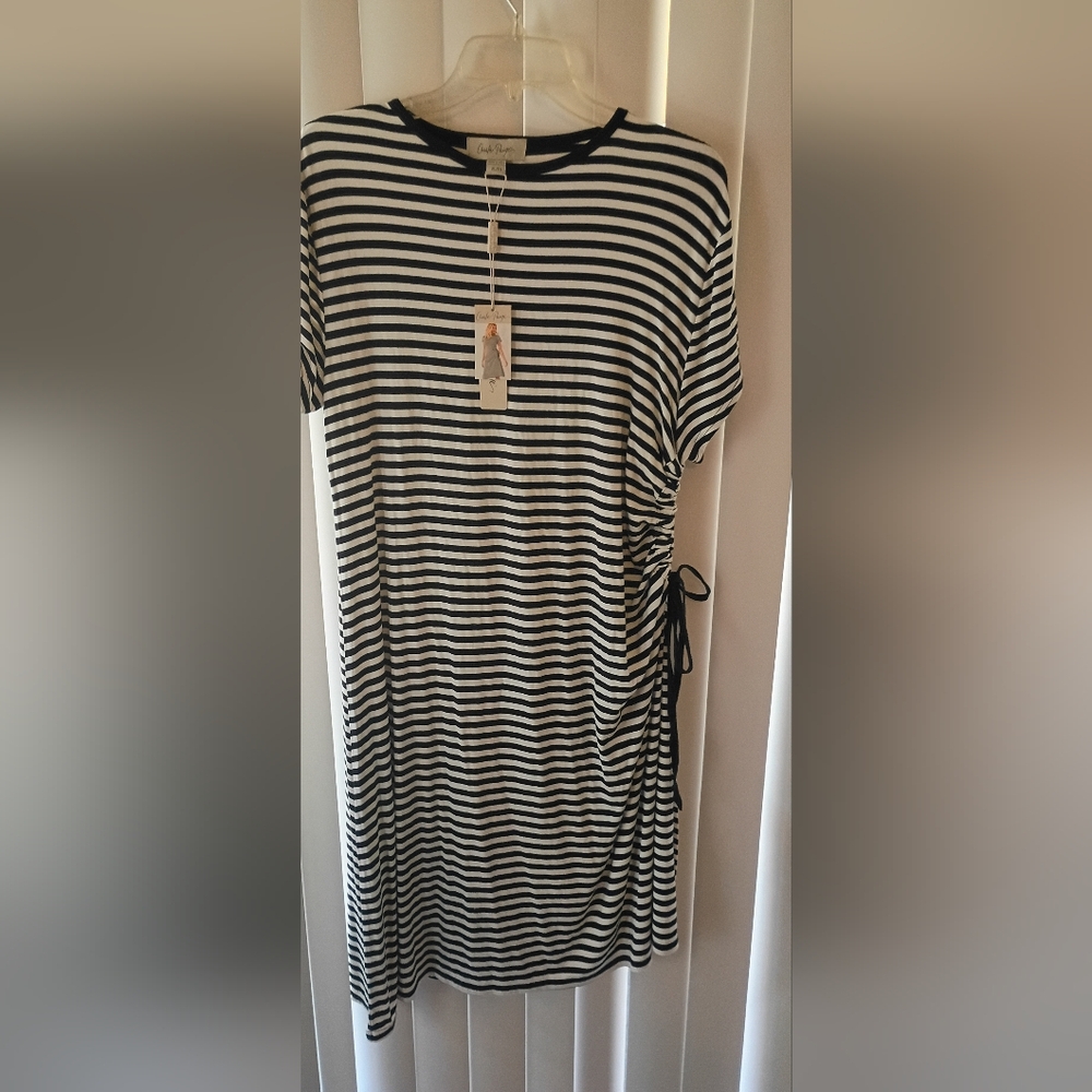NEW W TAGS XL Charlie Paige black white striped short sleeve T-shirt midi dress